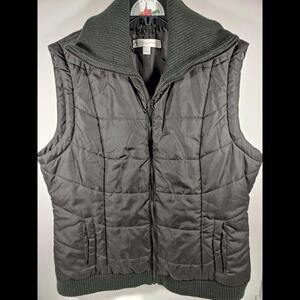 New York & Co Womens Black Full Zip Winter Vest Size XL High Collar Knit Trim